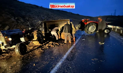 Baskil’de Traktör Yan Yattı, Yol Trafiğe Kapandı!